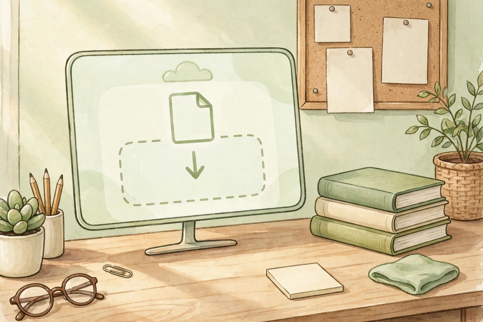 Illustration of a document upload panel on a teacher's desk with textbooks nearby