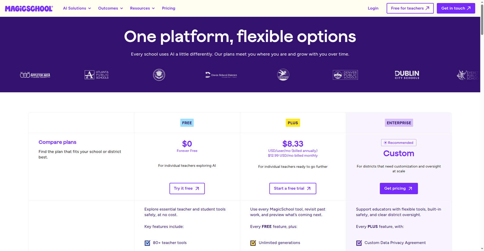 MagicSchool.ai pricing page showing the Forever Free $0 plan for teachers