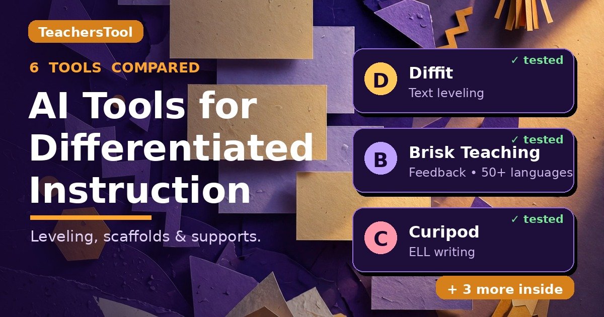 AI tools for differentiated instruction compared 2026 — Diffit, Brisk Teaching and Curipod reviewed with free limits